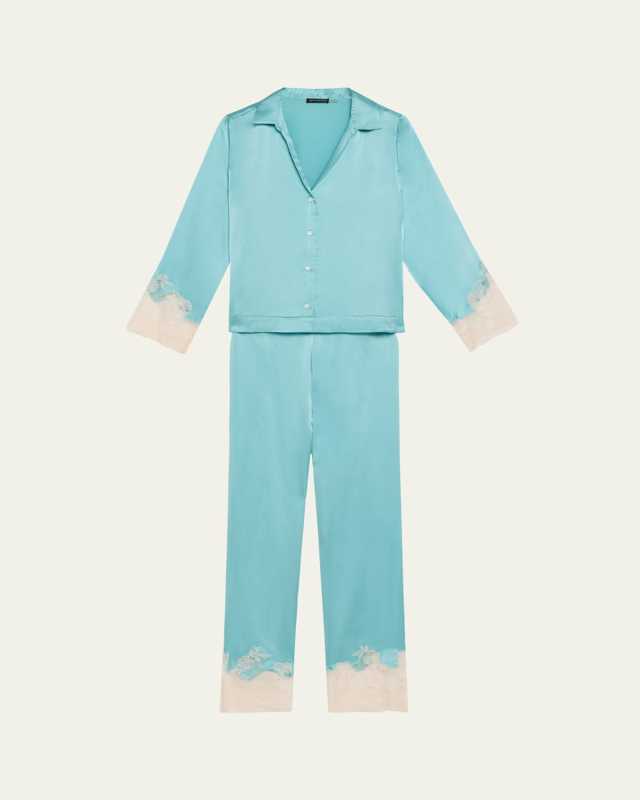 Lolita Cropped Lace-Trim Charmeuse Pajama Set